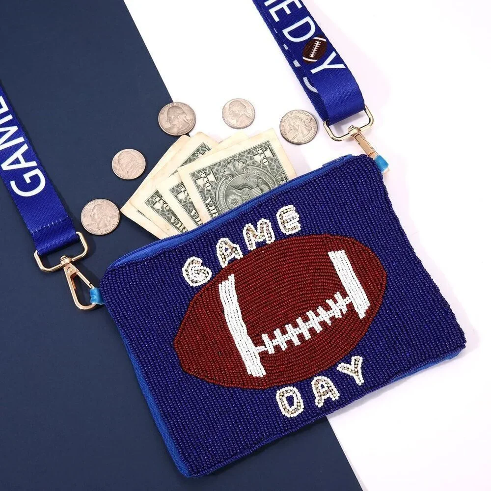 Beaded Football Purse Women Crossbody Bag Game Day Shoulder Accessories